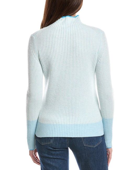 Forte Blue Plaited Rib Funnel Neck Cashmere Sweater