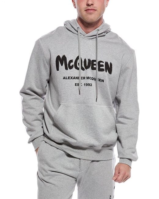 McQueen Gray Jersey Graffiti Print Hoodie for men