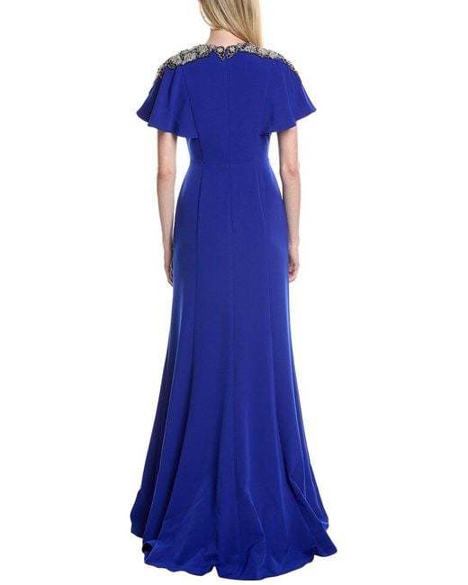 Rene Ruiz Blue Capelet Sleeve Column Gown