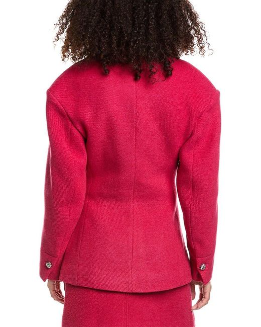 Ganni Red Twill Wool-blend Fitted Blazer