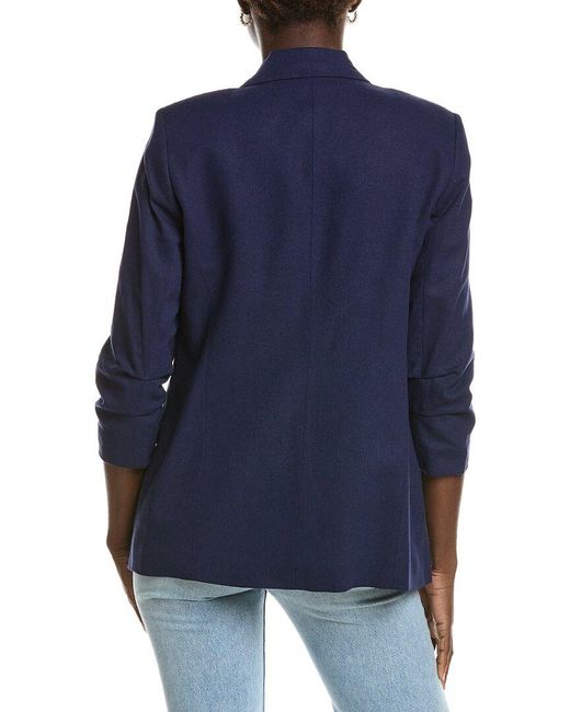 Jones New York Blue Scrunch Sleeve Linen-Blend Jacket