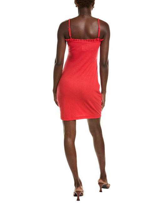 Chaser Brand Red Rib Ruffle Cami Linen-Blend Bodycon Dress