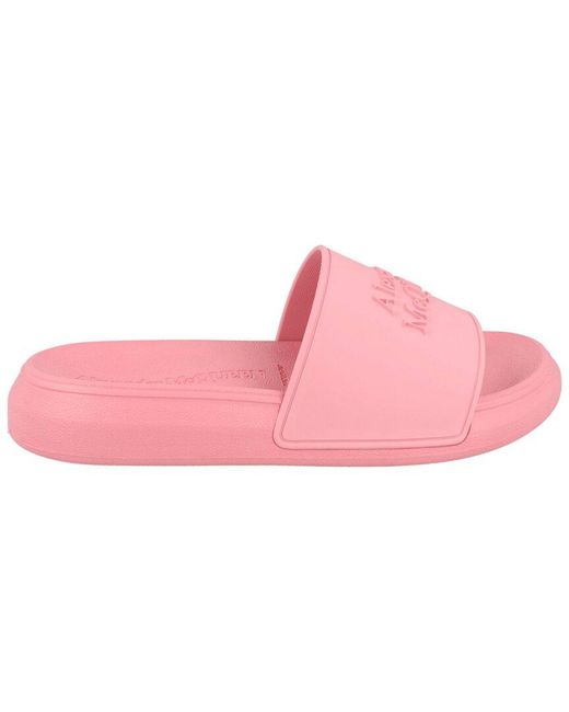 McQueen Pink Embossed Logo Rubber Slide