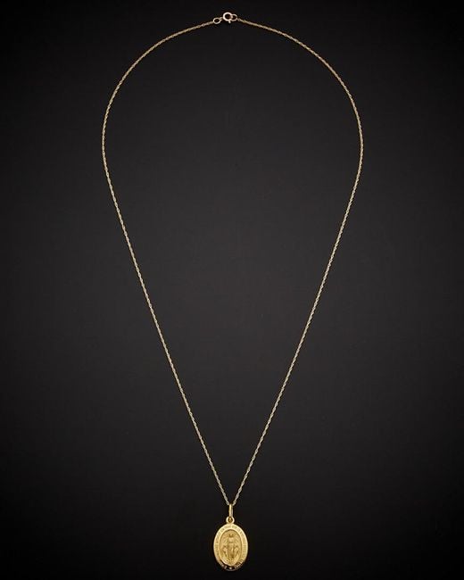 Italian Gold Black 14K Miraculous Medal Pendant Necklace