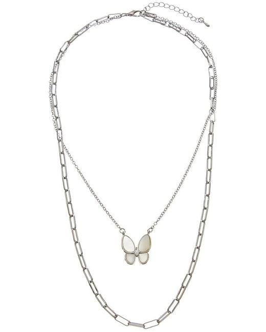 Juvell White 18k Plated Pearl Butterfly Link Necklace
