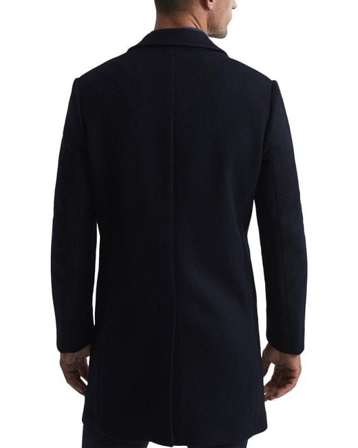 Reiss Blue Gable Wool-Blend Epsom Overcoat for men