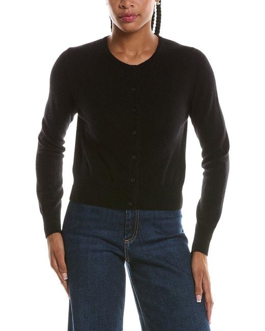 Forte Black Basic Cropped Button 100% Cashmere Cardigan