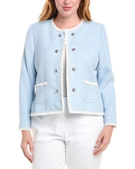 Tahari Blue Plus Tassel Trim Jacket