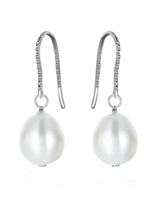 Genevive Jewelry White Silver Cz & Pearl Drop Earrings