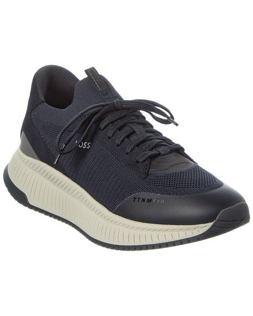 Boss Blue Titanium Evo Leather Running Sneaker for men