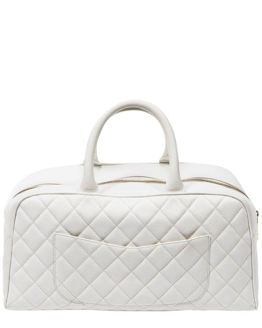 Chanel Gray 2003 White Cc Medium Quilted Top Handle Bag