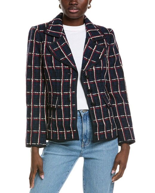 FAVORITE DAUGHTER Blue The Classic Tweed Wool-Blend Jacket