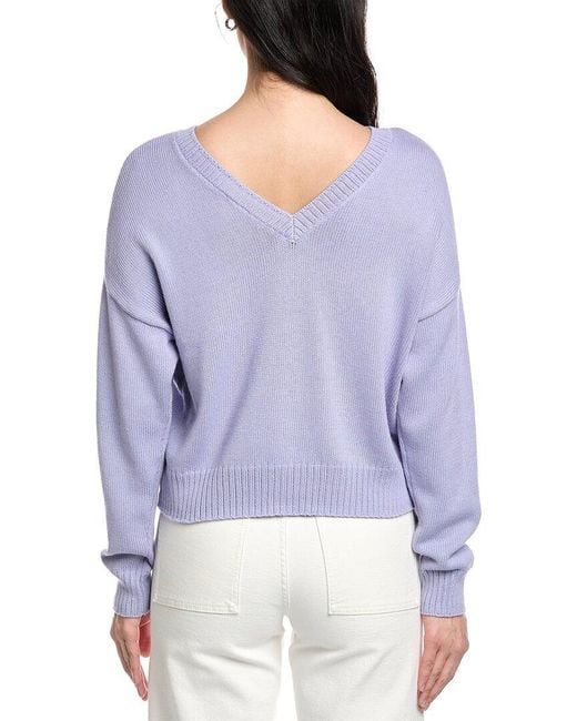 St. John Blue Back Deep-V Cashmere-Blend Sweater