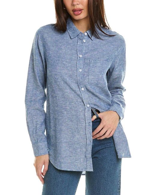 Three Dots Blue Linen-blend Shirt