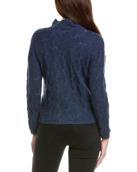Hannah Rose Blue Shaker Cable Funnel Neck Wool & Cashmere-Blend Sweater