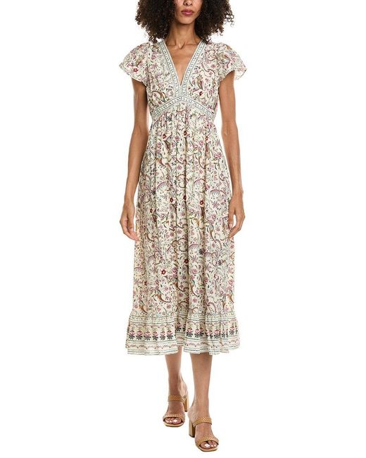 Max Studio Natural Flutter Sleeve V-Neck Empire Waist Midi Dress