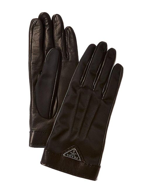 Prada Black Logo Cashmere-lined Leather Gloves