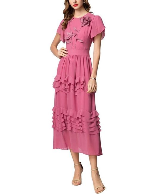 BURRYCO Pink Short Sleeve Midi Dress