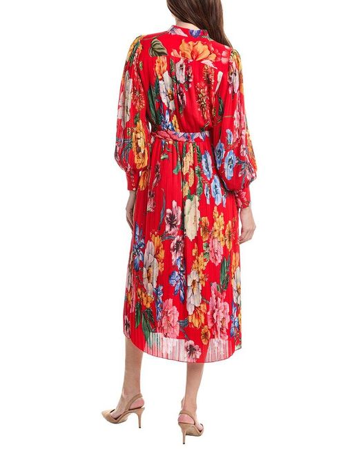 Tahari Red Pleated Blouson Maxi Dress