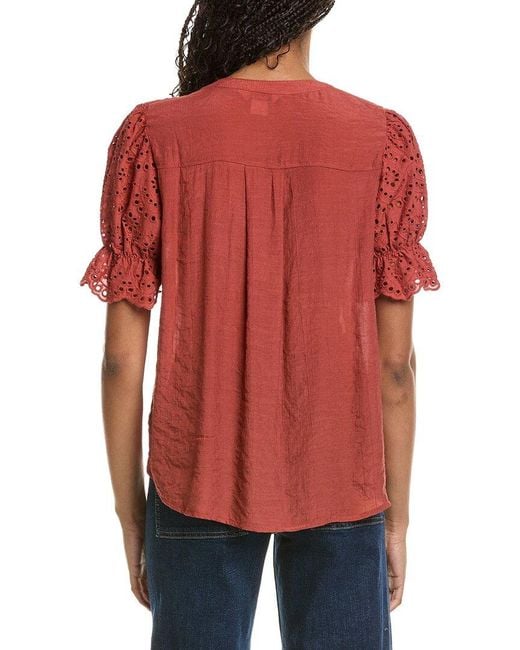 Nanette Lepore Red Eyelet Sleeve Blouse
