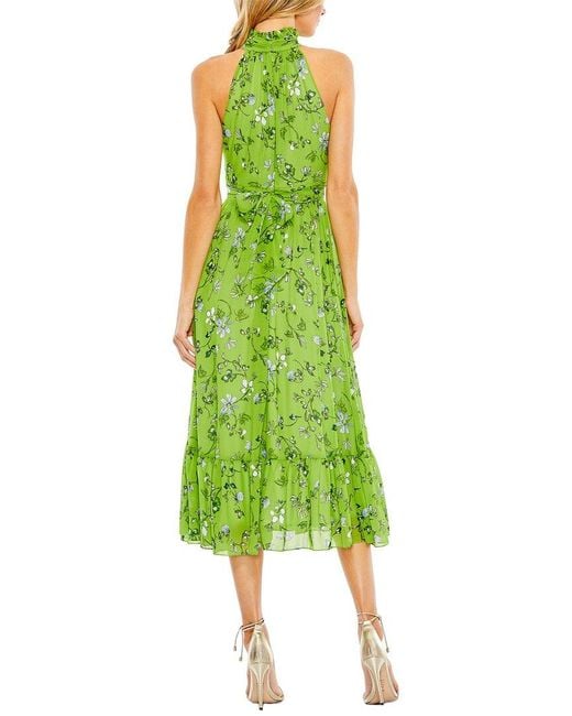 Mac Duggal Green Floral Print Halter Neck A-Line Dress
