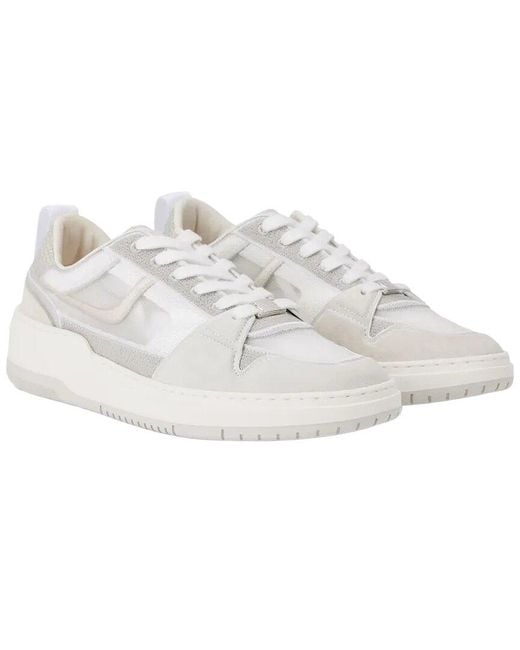 Ferragamo White Mesh Suede Lace-Up Sneaker