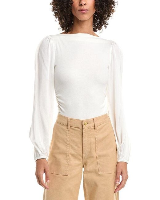 Bella Dahl White Ruched Waist Flowy Sleeve Top