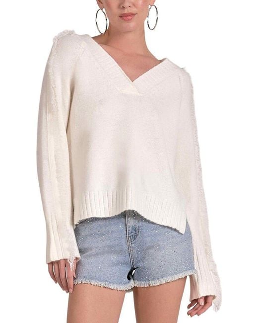 Elan White V-Neck Wool-Blend Pullover