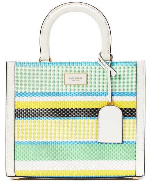 Kate Spade Blue Manhattan Striped Woven Straw Small Tote