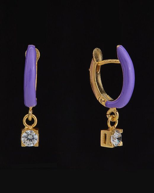 Italian Gold Over Silver Black 18K Italian Over 0.08 Ct. Tw. Diamond Enamel Dangle Earrings