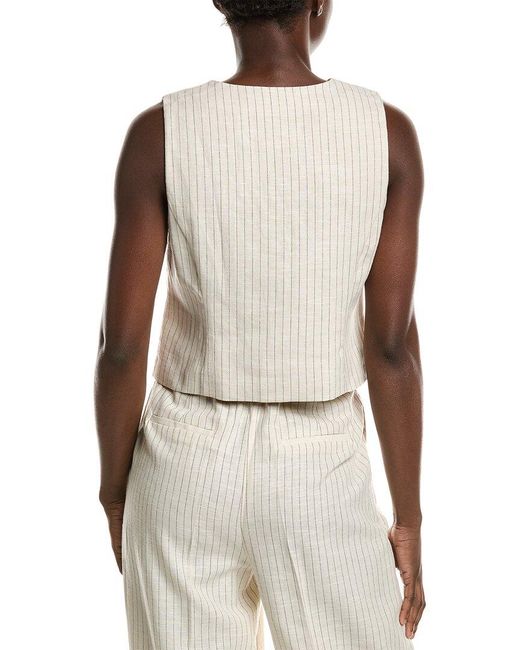 Vince Camuto White Button-Down Linen-Blend Vest