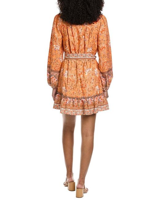 Fate Orange Floral Border Print Shirtdress