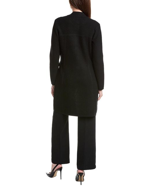 St. John Black Banded Collar Five-Button A-Line Long Jacket