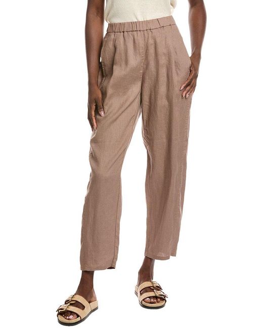 Eileen Fisher Brown Linen Ankle Lantern Pant
