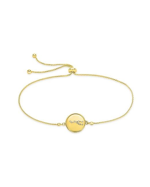 Sterling Forever Metallic 14k Over Silver Cz Taurus Disc Bolo Bracelet