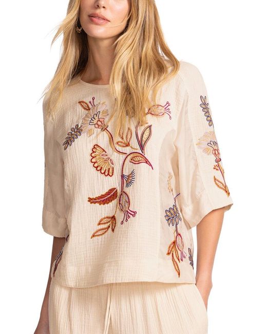 Johnny Was Natural Mixed Media Dolman Blouse