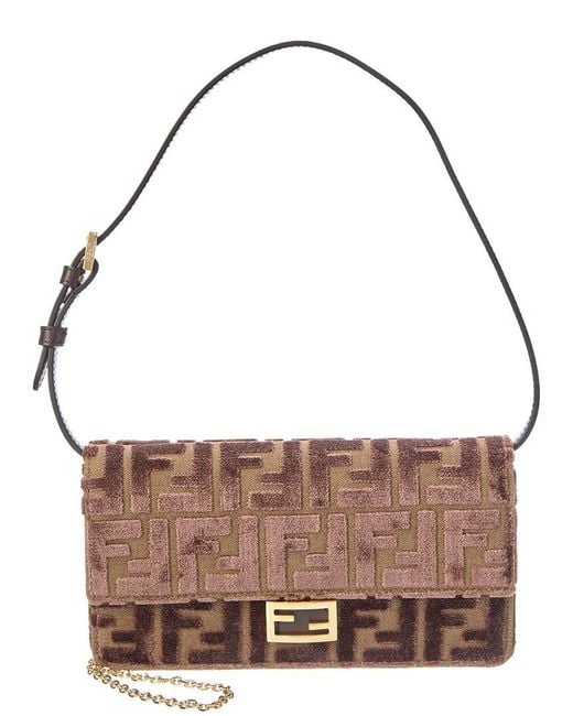 Fendi Metallic Baguette Ff Velvet & Leather Wallet On Chain