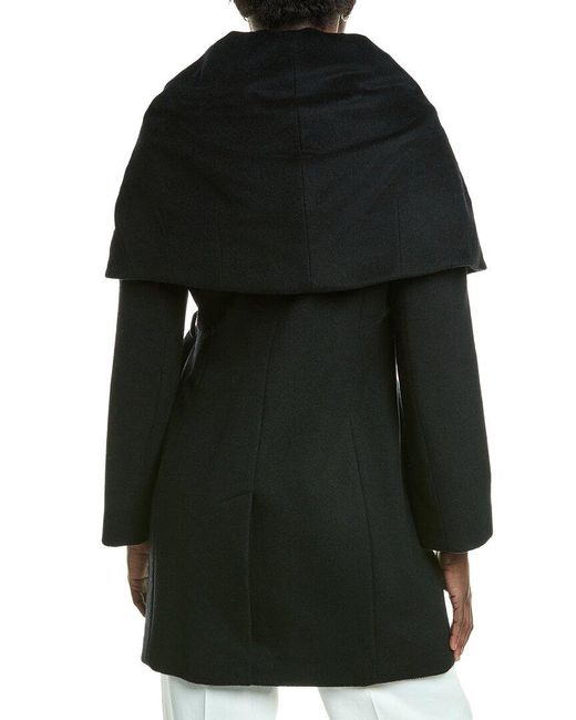 Via Spiga Black Wool-Blend Hooded Coat