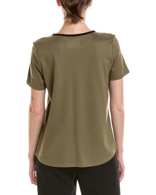 Jones New York Green Colorblock Button Shoulder T-Shirt