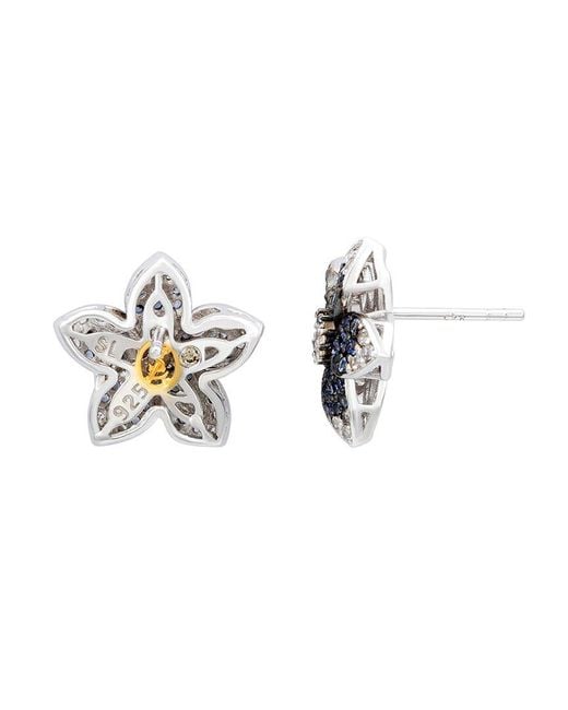 Suzy Levian Blue 0.02 Ct. Tw. Diamond & Sapphire & Created Sapphire Flower Earrings
