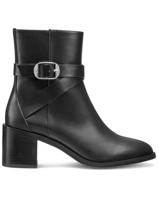 Stuart Weitzman Black Esme Belted Zip Leather Bootie