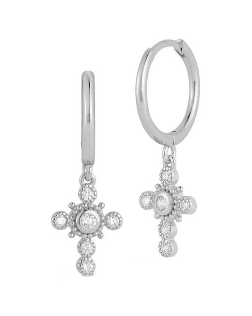 Glaze Jewelry White Silver Cz Cross Huggie Earrings