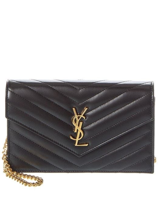 Saint Laurent Black Cassandre Matelasse Leather Wallet On Chain