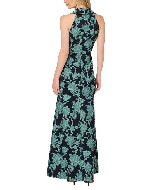 Adrianna Papell Green Stretch Jacquard Sleeveless Gown
