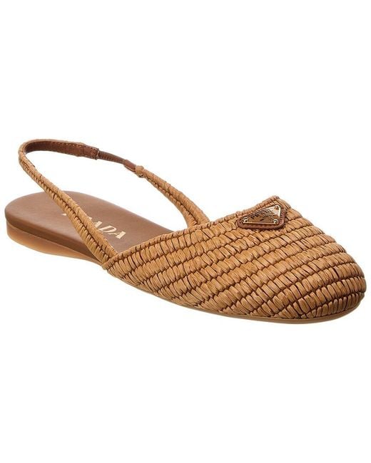 Prada Brown Logo Raffia Flat