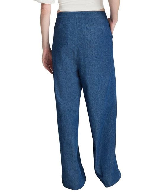 Kenneth Cole Blue High-Rise Fly Front Triple Pleat Wide Leg Chambray Pant