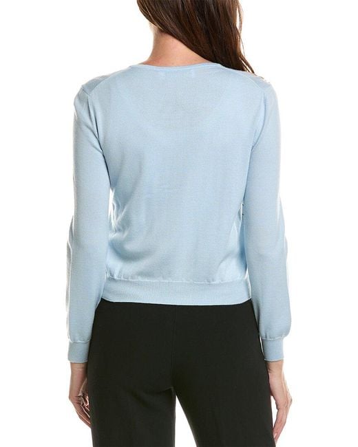 Oscar de la Renta Blue Tonal Peony Embroidered Wool Cardigan