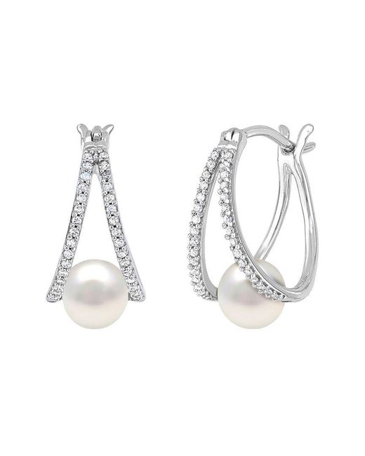 Pearls White Pearl & 6Mm Pearl Hoop Earrings