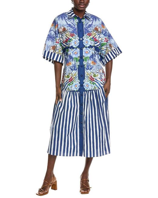 Farm Rio Blue Fresh Table Scarf Midi Dress