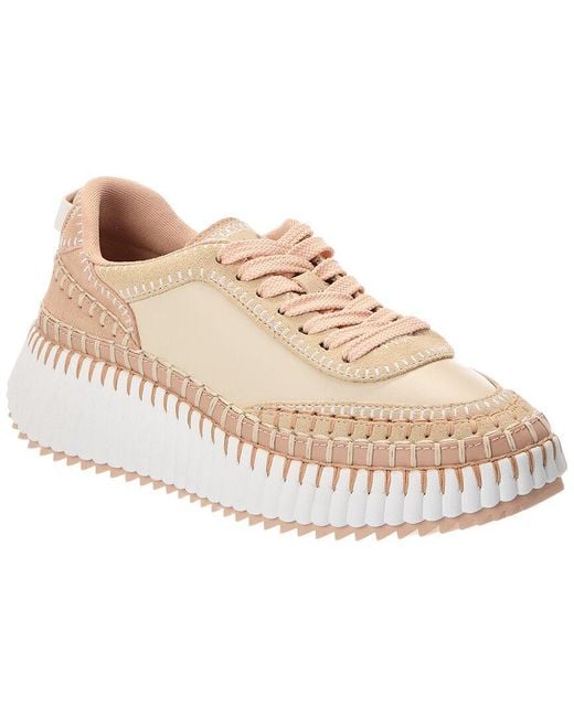 Chloé Natural Chloe Nama Leather & Suede Sneaker